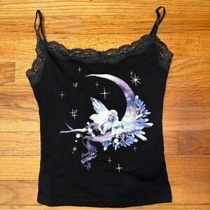 Broken Wings Fairy Print Lace Tank Top